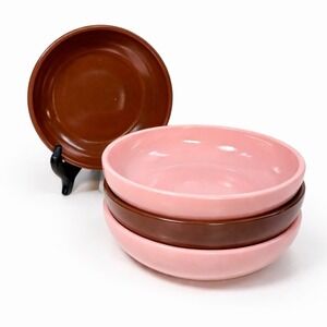 Hazel Atlas It's A Dilly Platonite Salad Bowls Set 4 Pink Brown Milk Glass 1950s